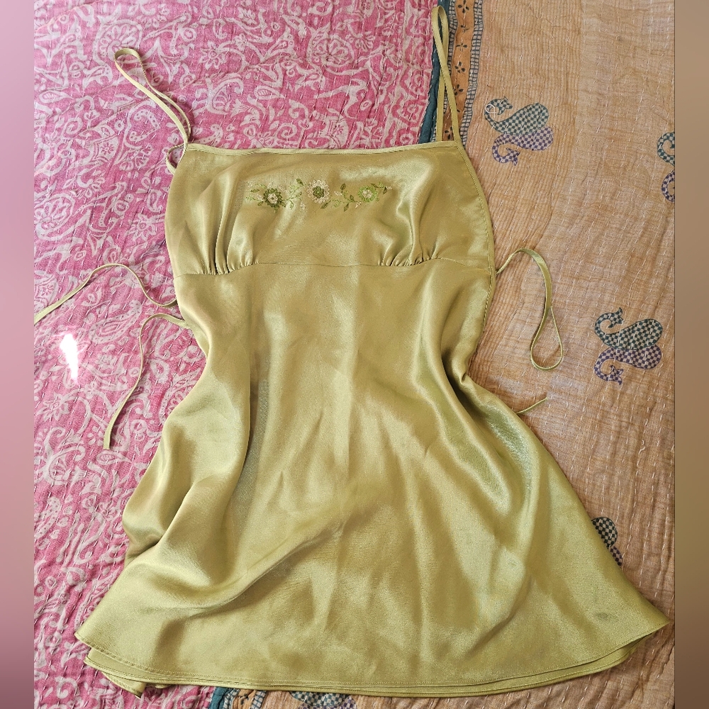 Lime Green Tie Satin Tank